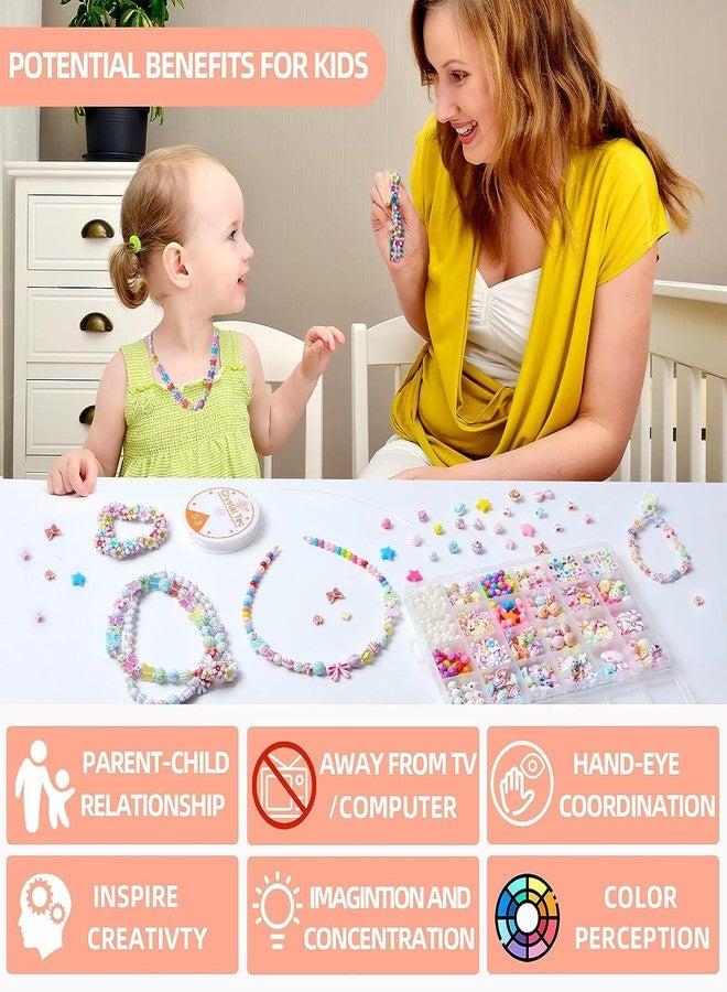 Beadsz مجموعة صنع الأساور، خرز بلاستيكي، أشغال يدوية للأطفال، مجموعة صنع مجوهرات للأطفال، قلائد، ربطات شعر، وخواتم، مجموعات حرفية، هدية عيد ميلاد للفتيات الصغيرات من عمر 4، 5، 6، 7 سنوات (جديد-SR1) - Image 3